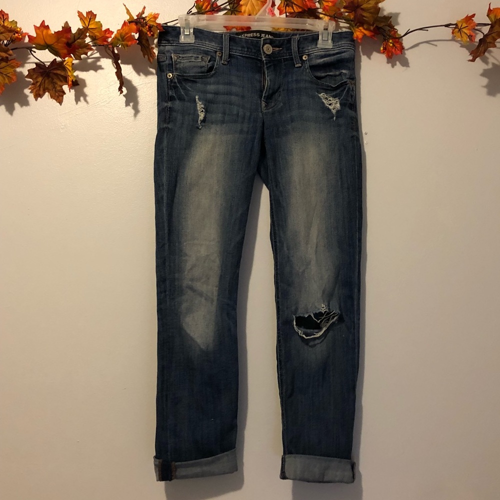 Express distressed cropped skinny jeans